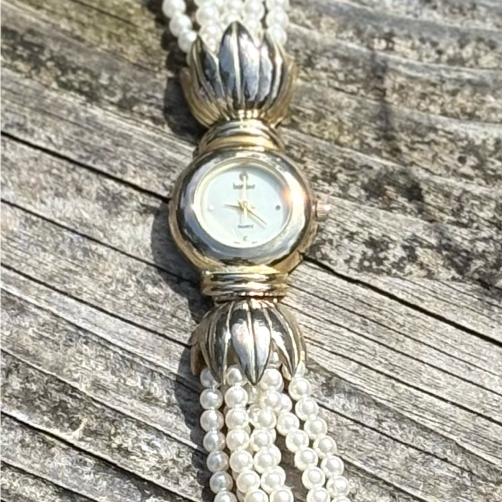 Gold and Faux Pearl Women's Watch